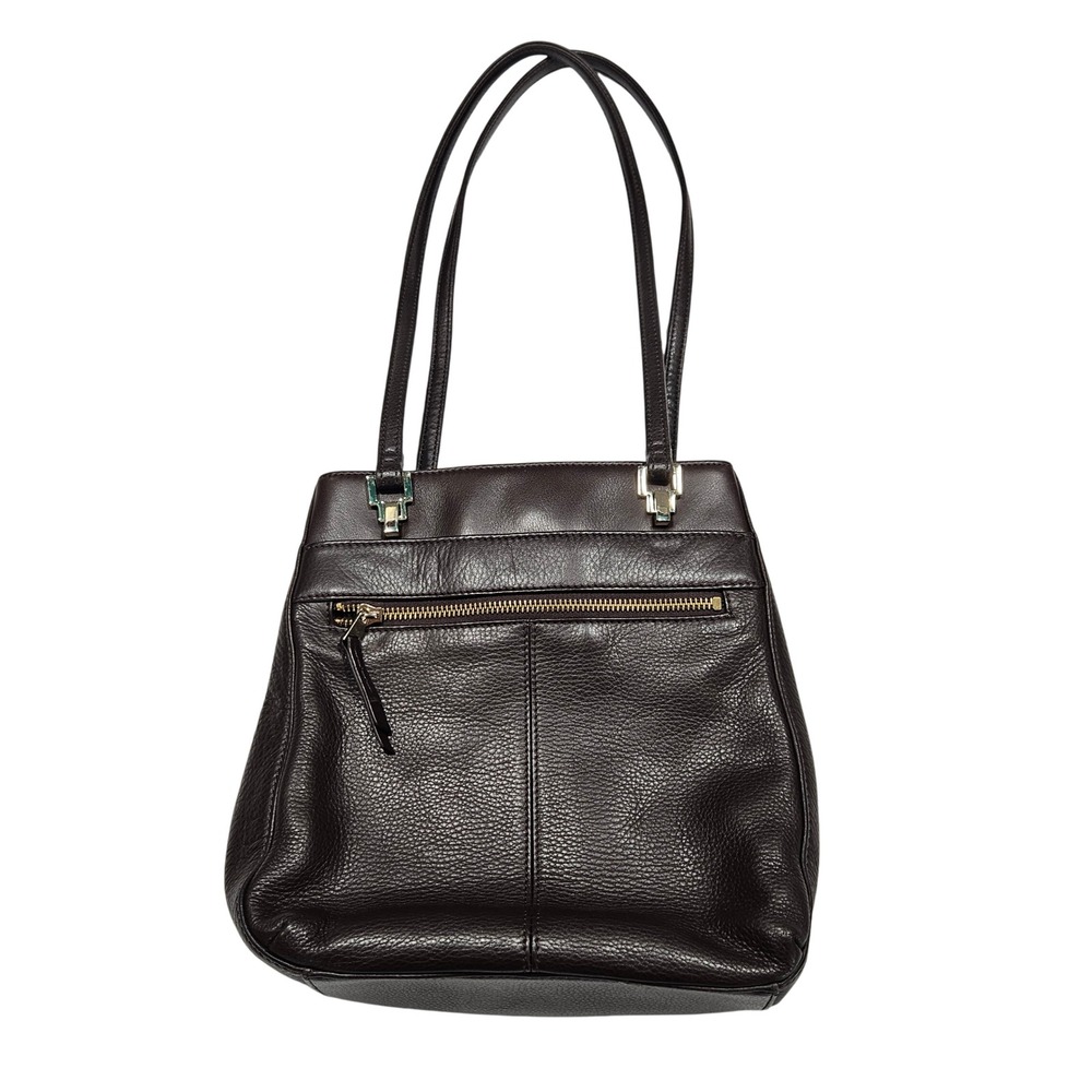 Liz Claiborne Vintage Dark Brown Pebble Leather Shoulder Bag Zip Front Pocket